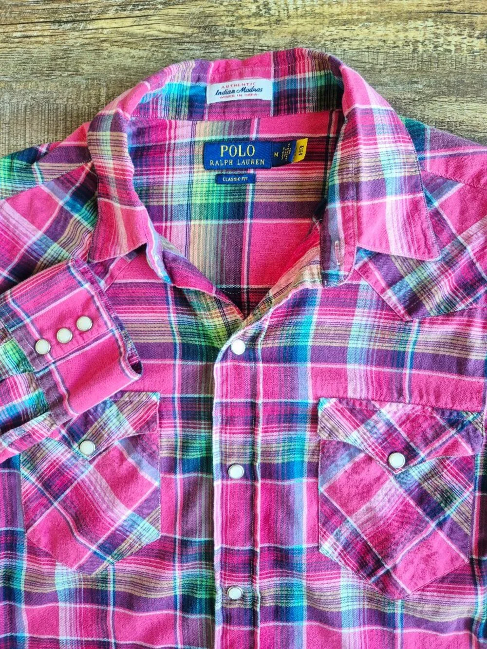 Polo Ralph Lauren Indian Madras Pearl Snap Western Classic Shirt Long Sleeve